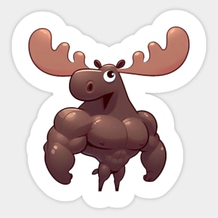 Cute Muscular Moose Illustration Sticker